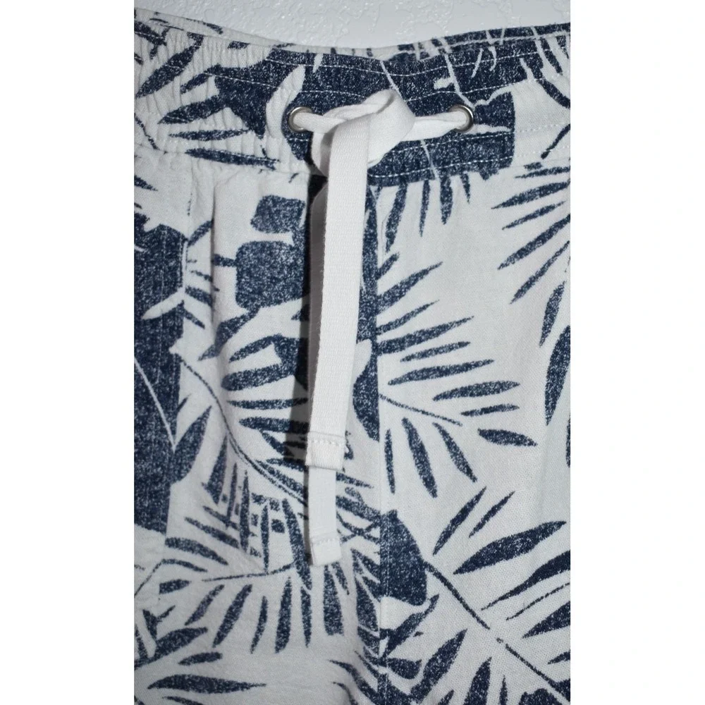 Nautica Womens LARGE Linen Blend Shorts Pull-On Tropical Hawiian Pockets Blue - Picture 4 of 16